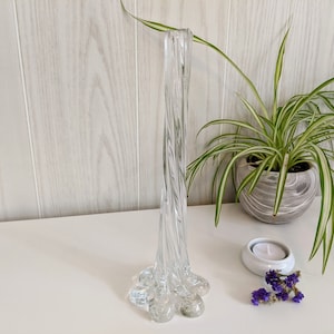 Tall Stretched 11.25&quot; Art Glass Vase with Twisted Glass and Thick Melted Glass Base
