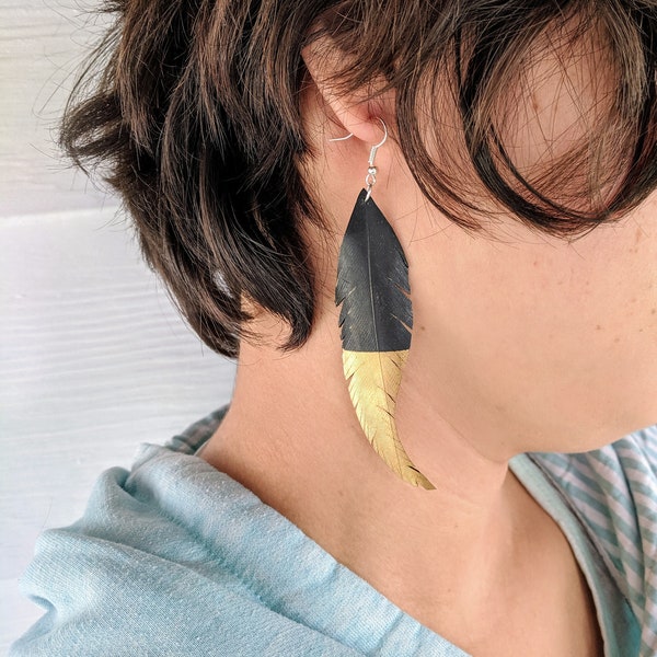 Choice of Color Raven Feather 8cm. Vegan Leather Cruelty Free Sustainable Upcycled Bike Inner Tube Earrings