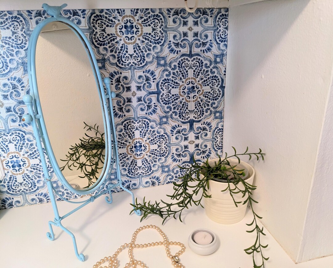 Shabby 18.25" Blue Oval Swivel Vanity Mirror - Etsy