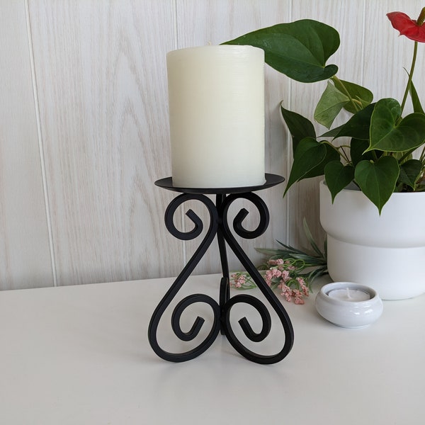 Choose Height! One Black Wrought Iron Pillar Candleholder Candle Riser with Scrolls Curls Heavy Metal Classic Design