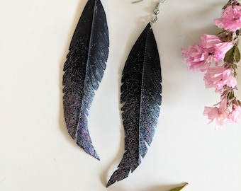 Choice of Color Raven Feather 8cm. Vegan Leather Cruelty Free Sustainable Upcycled Bike Inner Tube Earrings