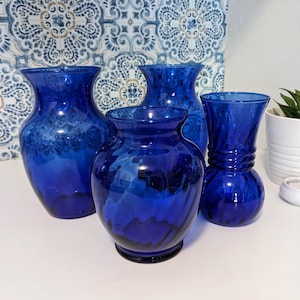 Choose! Cobalt Blue Glass Vases in Various Styles Tall, Short, Wide Mouth, Swirled, Ribbed or Plain Textured Deep Sapphire Color