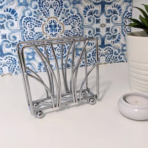 Shiny Silver 4.75" Tall Metal Napkin Holder Standing Tabletop Napkin Dispenser Ball Feet