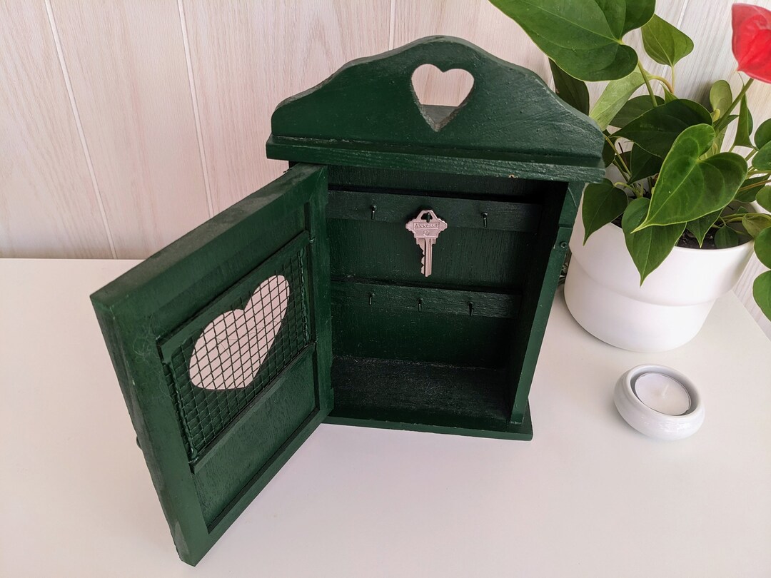 Sweet Shabby Green Key Holder Box Wall Organizer With Door Etsy