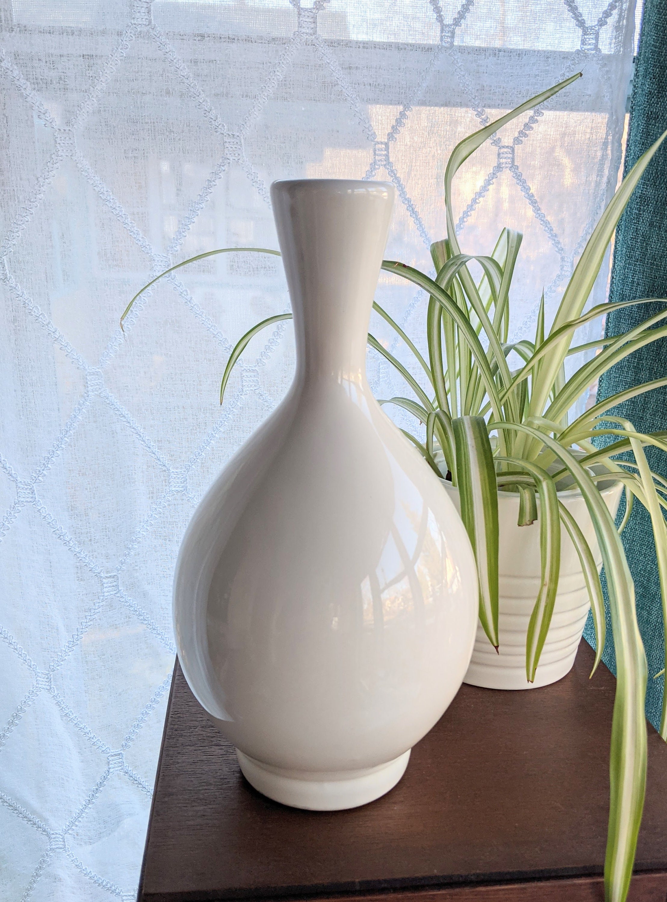 Classic Tall 10.5 White Ceramic Round Vase with Neck by Etsy