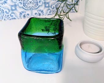 Square 3.25" Heavy Blown Glass Tealight Candle Holder