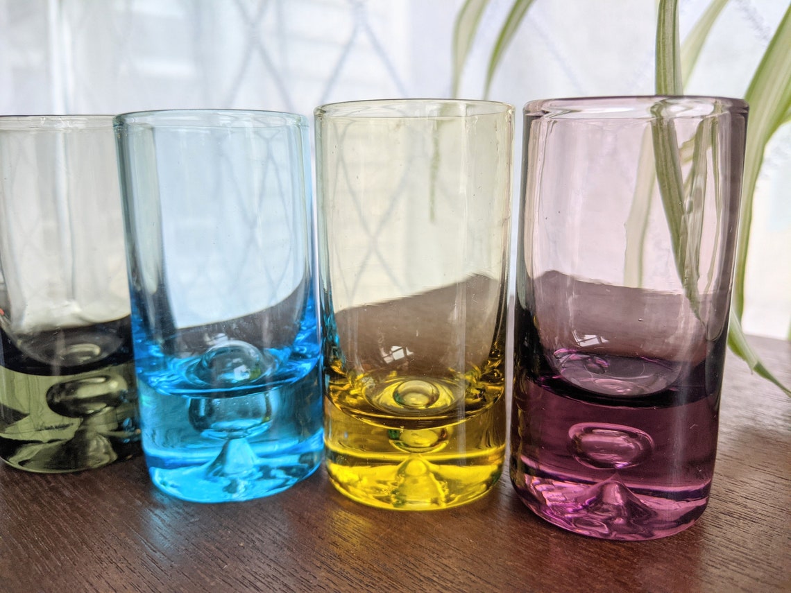 Set of 4 Bubble Bottom Shot Glasses in Rainbow Colors Blue Etsy