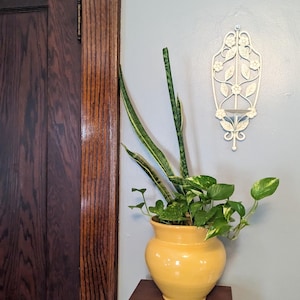 Pair of 2 Matching 13.5&quot; Tall Shabby Distressed White Leaves Flowers Metal Pillar Candleholder Wall Sconces