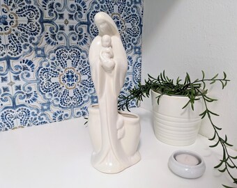 Vintage 10.5" Ceramic Mother Mary and Child Statue Planter Figurine