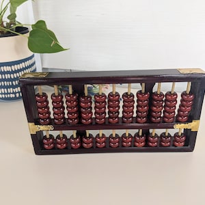 Vintage 8.5&quot; Lacquered Wooden Abacus with Gold Metal Edges
