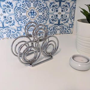 Shiny Silver 4.75" Tall Metal Napkin Holder Standing Tabletop Napkin Dispenser Spiral Circles Design