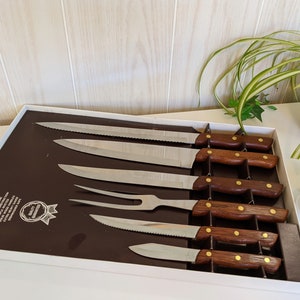 Vintage 6-Piece Cutlery Set Carving and Serving Kitchen Knife Matching Set Wood Handles by Rogers