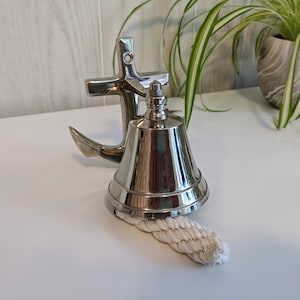 Silver 4.5&quot; Anchor Wall Mounted Nautical Ship&#39;s Bell with Knot Fiber Knocker