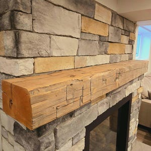 Fireplace Mantel, Hand Hewn Barn Beam, Rustic Floating Shelf, Authentic Reclaimed Wood, Farmhouse Style Mantle Piece