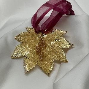 24kt Gold Full Moon Maple/German Maple Leaf Ornament w/Triple Pine Cones