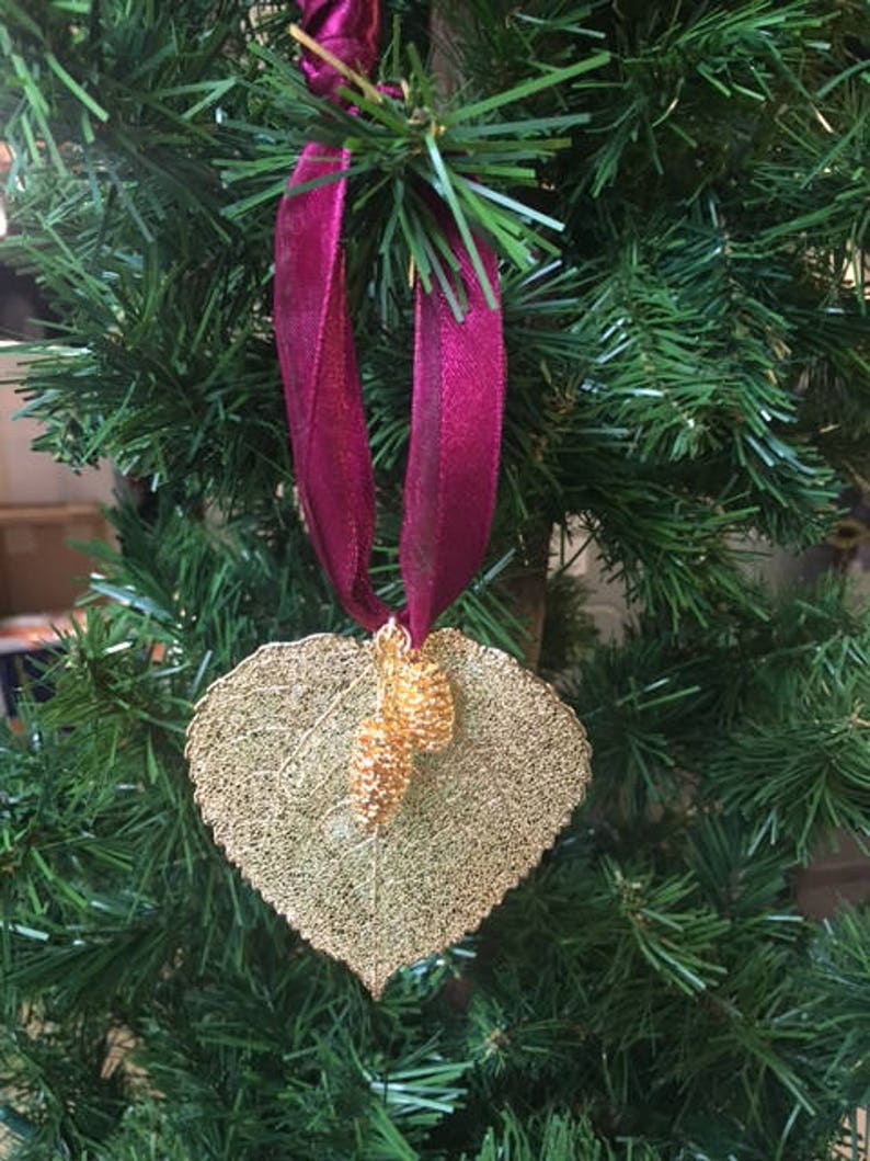 24kt Gold Aspen Leaf Ornament W pine Cones Etsy 24kt Gold Aspen Leaf Ornament W pine Cones Etsy