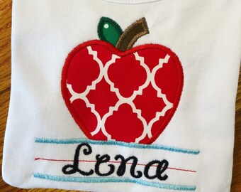 Back to School shirt, apple applique shirt