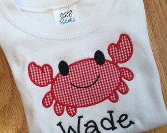 Crab summer applique shirt or onesie