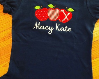 Back to School shirt, apple applique shirt
