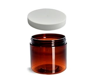 8oz Amber Jars with 70-400 White Unlined Jar Lids -  Set of 6 ~ CLEARANCE - BULK25