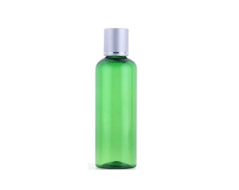 3oz Green Clear PET Plastic Bottles with 20/410 Silver Disc Caps | 20mm Natural Orifice Reducer - Set of 25 - BULK25