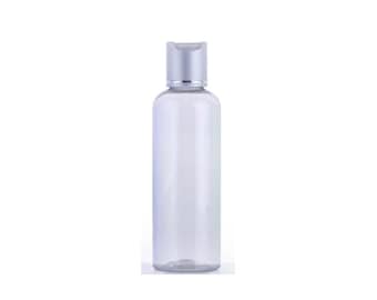 3oz Clear PET Plastic Bottles with 20/410 Silver Disc Caps | 20mm Natural Orifice Reducer - Set of 25 - BULK25