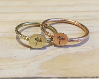 Minimalist Dandelion Puff Stamped Ring