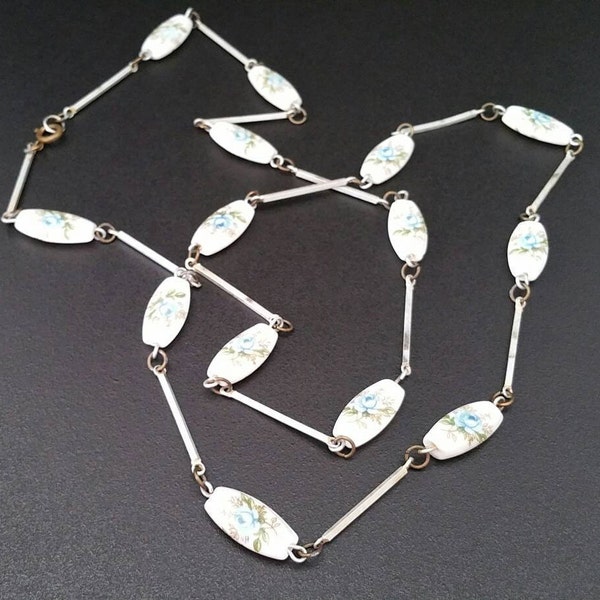 Vintage Metal Strung Flower Porcelain Bead Necklace (D-N.E-229)fm