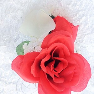 Red Rose White Calla Lily Corsage, Red White Corsage, Real Touch Calla Lily, Red Rose Bud, Green Leaves, White Ribbon, Wedding, Prom, MOB