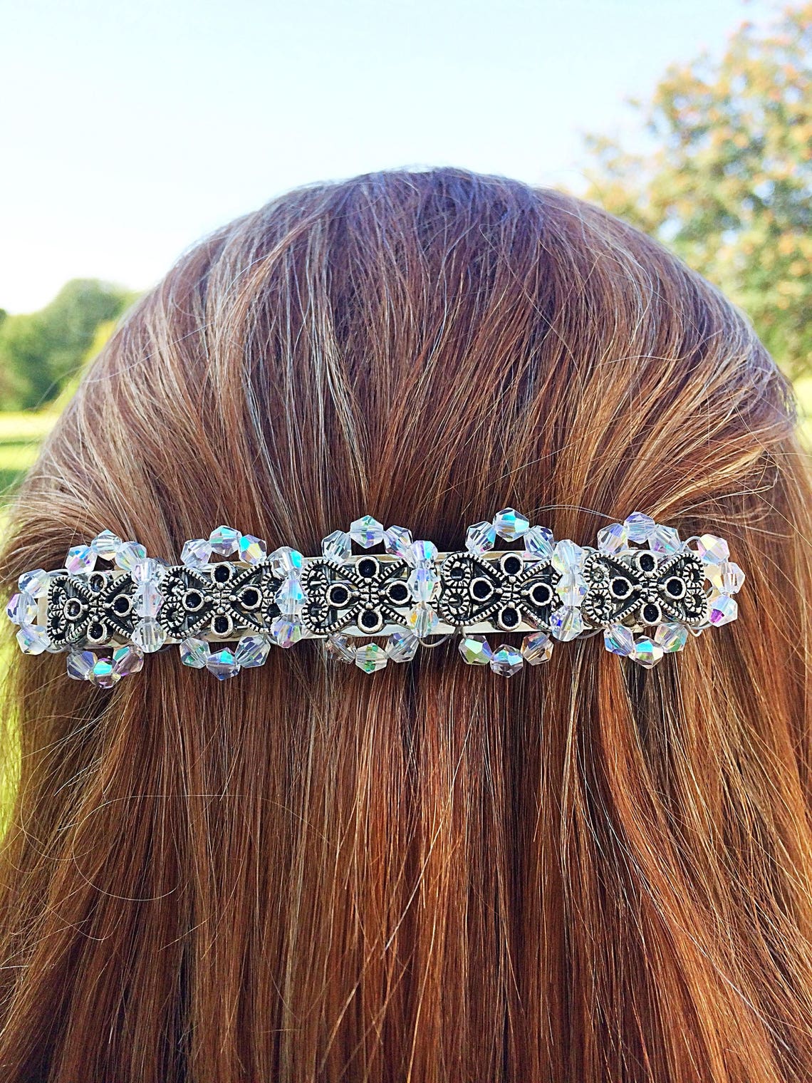Hand Beaded Barrette Large Beaded Barrette Ornate Beaded Etsy