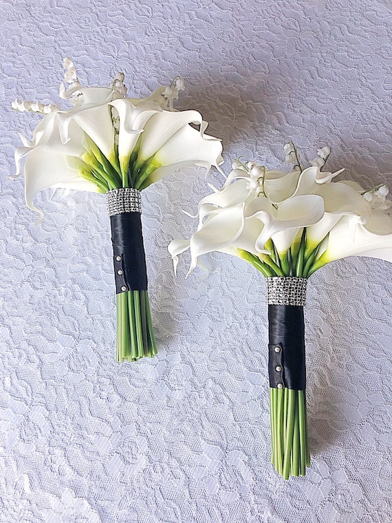 White Calla Lily, Bridesmaid Bouquet, Lily of Valley, Hand Tied