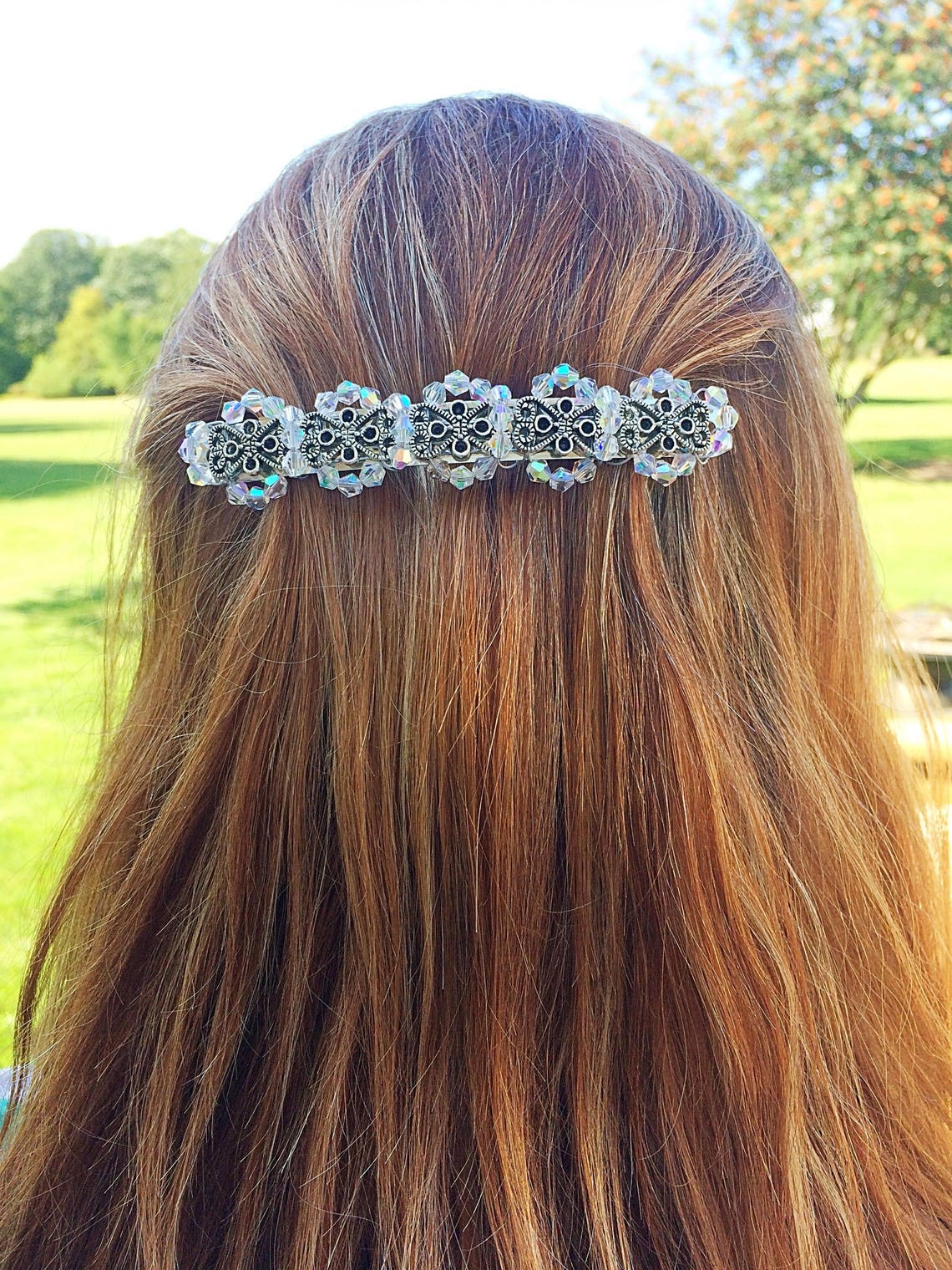 Hand Beaded Barrette Large Beaded Barrette Ornate Beaded Etsy