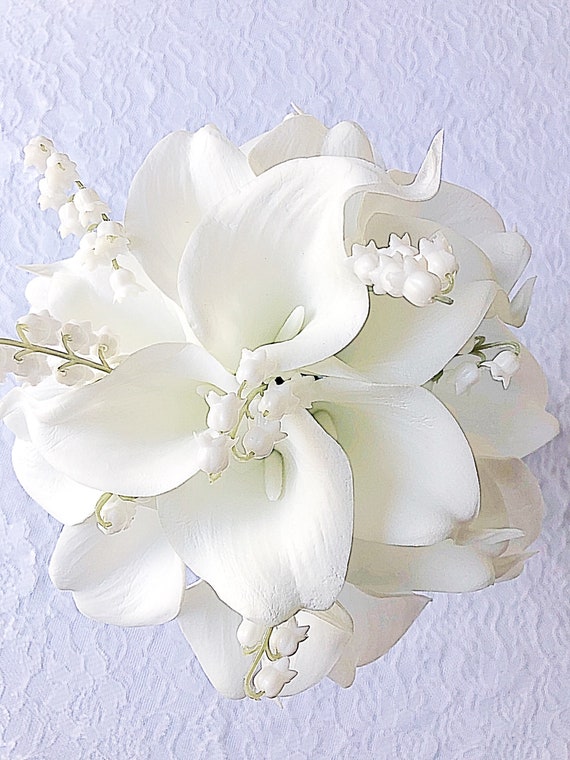 White Calla Lily, Bridesmaid Bouquet, Lily of Valley, Hand Tied