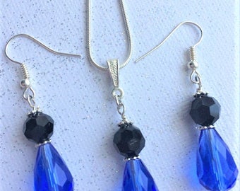 Blue Black Bridesmaid Earrings, Blue Crystal Earrings, Black Crystal Earrings, Black Blue Wedding, Bridesmaid Jewelry, Crystal Black Blue