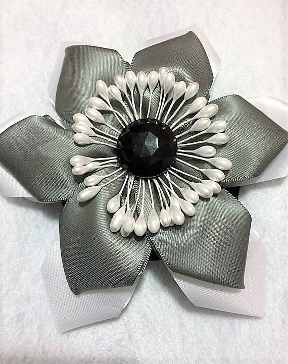 Wedding Accessory, Gray White Hat Pin, Silk Flower Hat Pin, Large Gray Hat Pin, Gray White Hat Pin, Kentucky Derby Hat Pin, Preakness