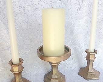 Rose Gold Unity Candle Holder Set: Copper Wedding Ceremony Decor