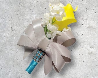 Corsage for Wedding, Real Touch Calla Lilies, Prom Corsage, Artificial Wedding Flower, Aqua and Gray, Homecoming Flowers, Choose Your Colors