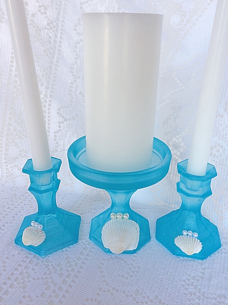 Unity Candle Holders Beach Wedding Decor Aqua Unity Candle Etsy