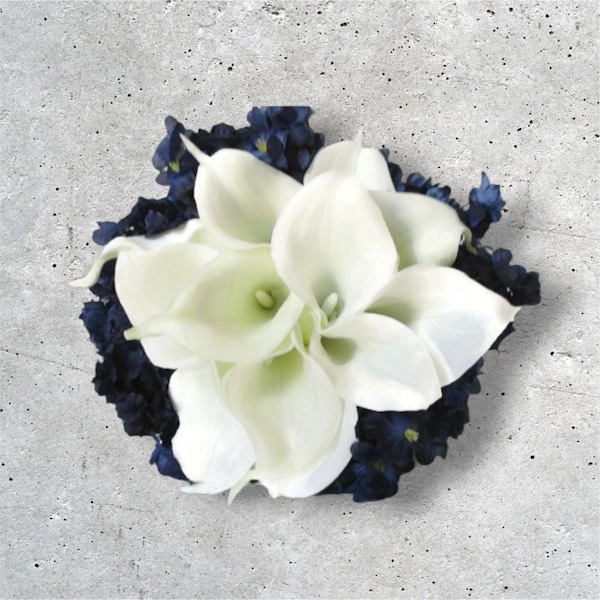 Navy Blue Bouquet, Bridesmaid Blue Bouquet, Blue White Bouquet, Calla Lily Bouquet, White Calla Lilies, Nautical Wedding, Navy Bouquet