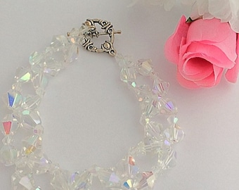 Crystal AB Bridal Bracelet, Wedding Jewelry, Clear Crystal, Sparkly Bracelet, Hand Beaded, Bridal Bracelet, Bridesmaid Bracelet, AB Beads