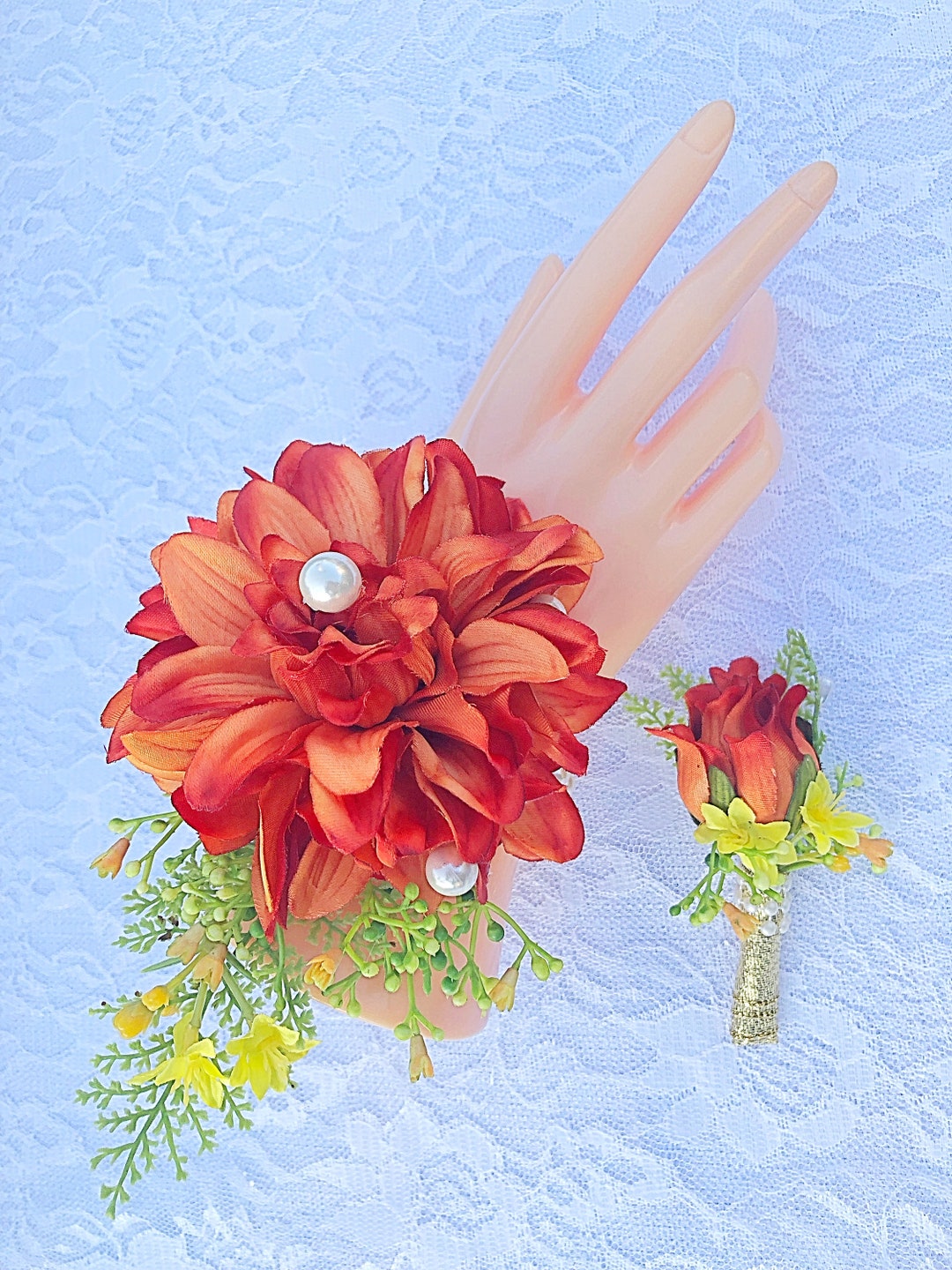 Corsage Boutonnière Set Fall School Dance Flower Set Gift for Date