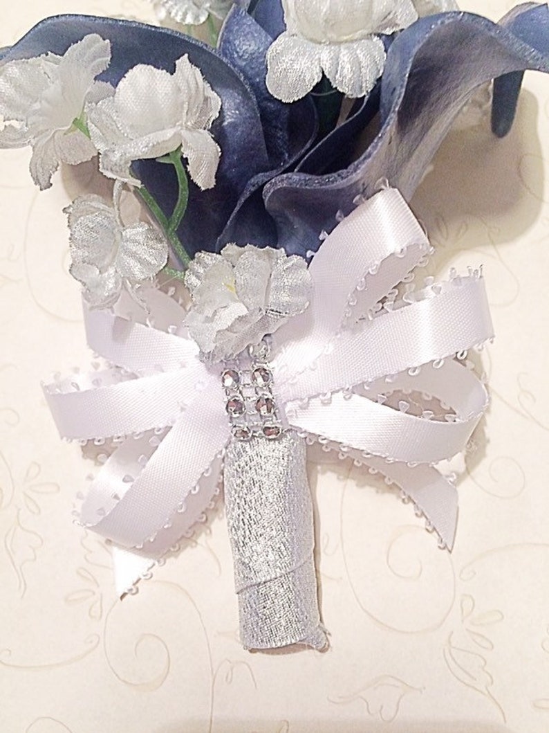 Navy Silver Corsage Calla Lily Corsage Silver Flowers Navy Etsy