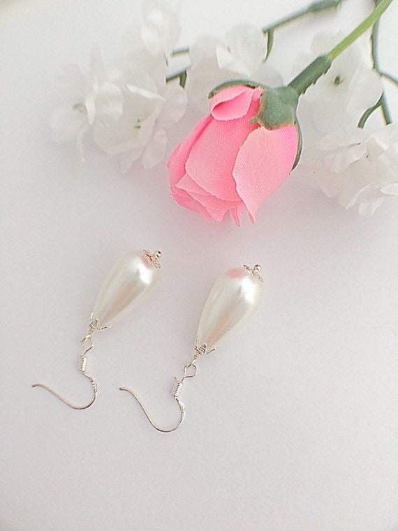 Large faux pearl shop drop earrings