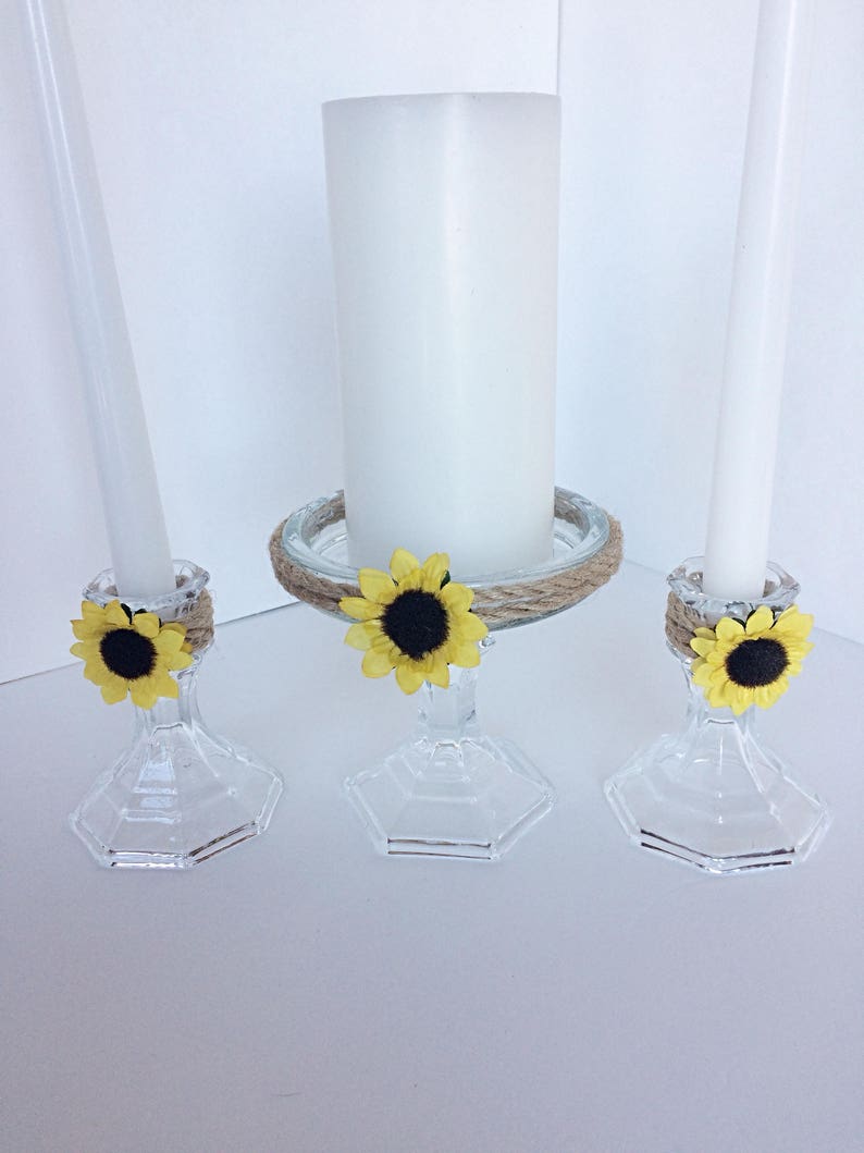 Sunflower Unity Candle Holder Set Sunflower Wedding Decor Etsy
