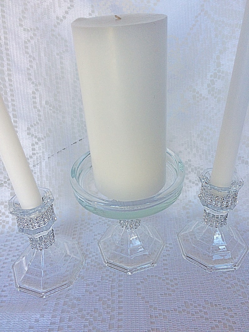 Unity Glass Candle Holders Free Shipping Rhinestone Glass Etsy
