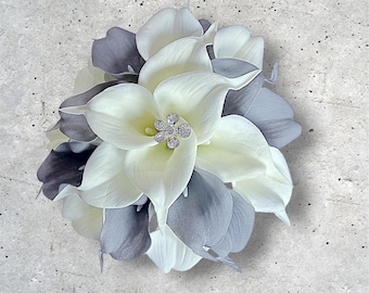 Bridal Bouquet with Gray and White Calla lilies.