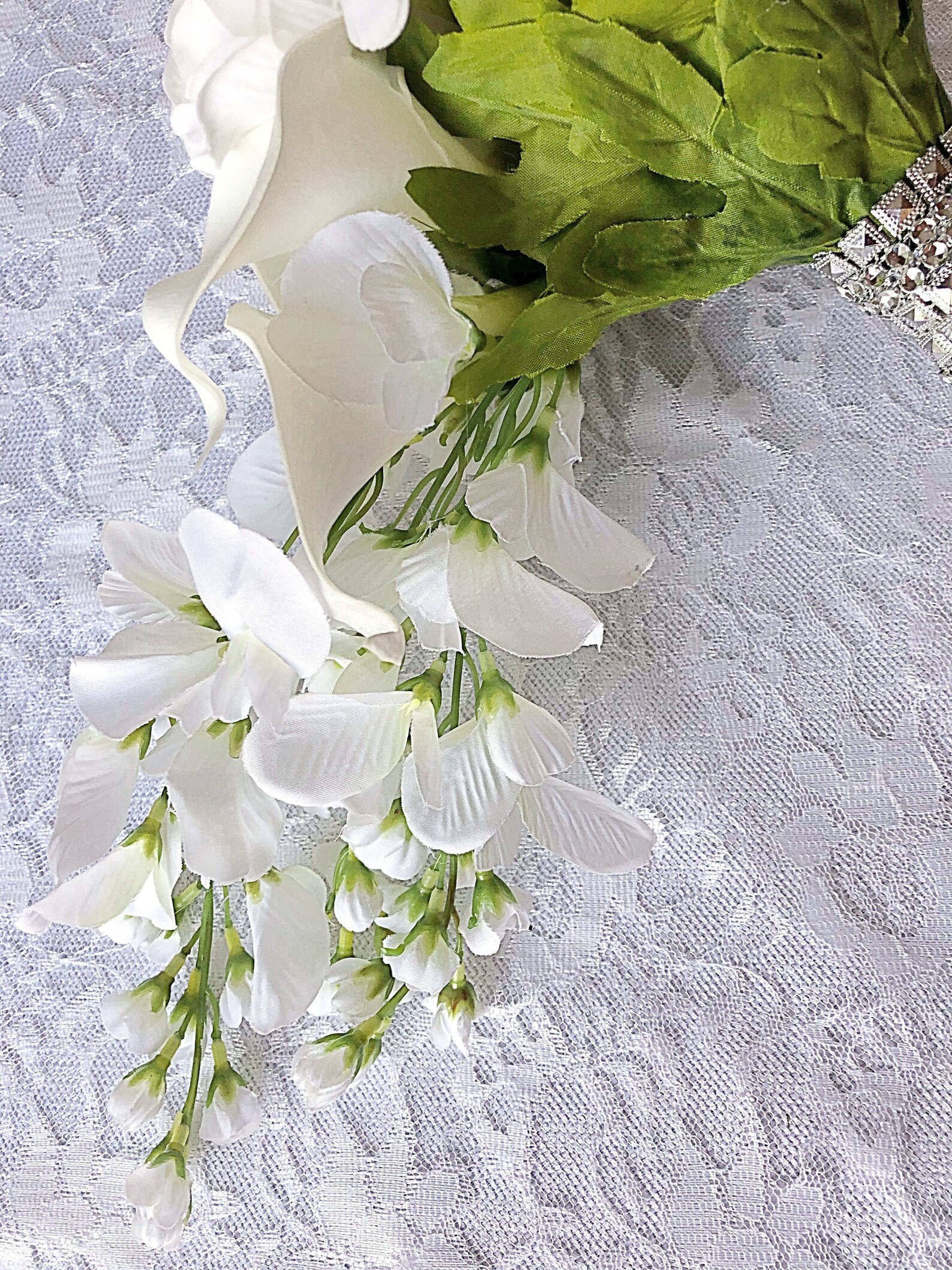 Bridal White Brooch Bouquet Wisteria Bouquet Cascading Rose Etsy