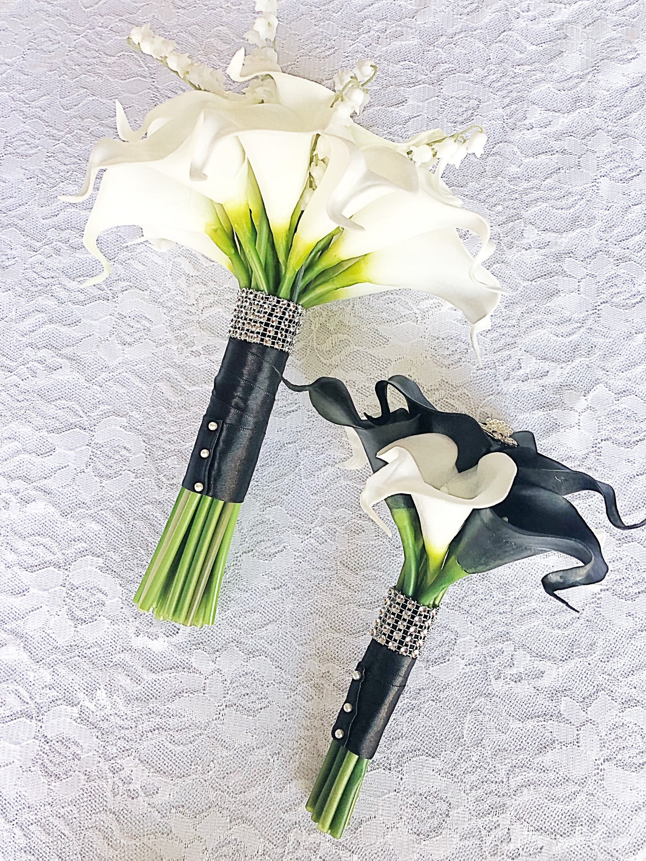 White Calla Lily, Bridesmaid Bouquet, Lily of Valley, Hand Tied