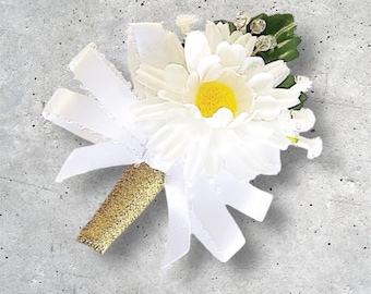 Daisy Corsage for Wedding, White Daisy Wrist Corsage, Rustic Wedding, Country Accessory, White Yellow, Accessory for Wedding, Bridal Party