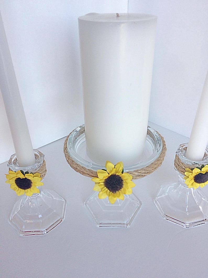 Sunflower Unity Candle Holder Set Sunflower Wedding Decor Etsy